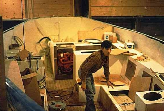 1982 – Ti Ouyang fitting teak in an A34 1982 – Ti Ouyang fitting teak in an A34